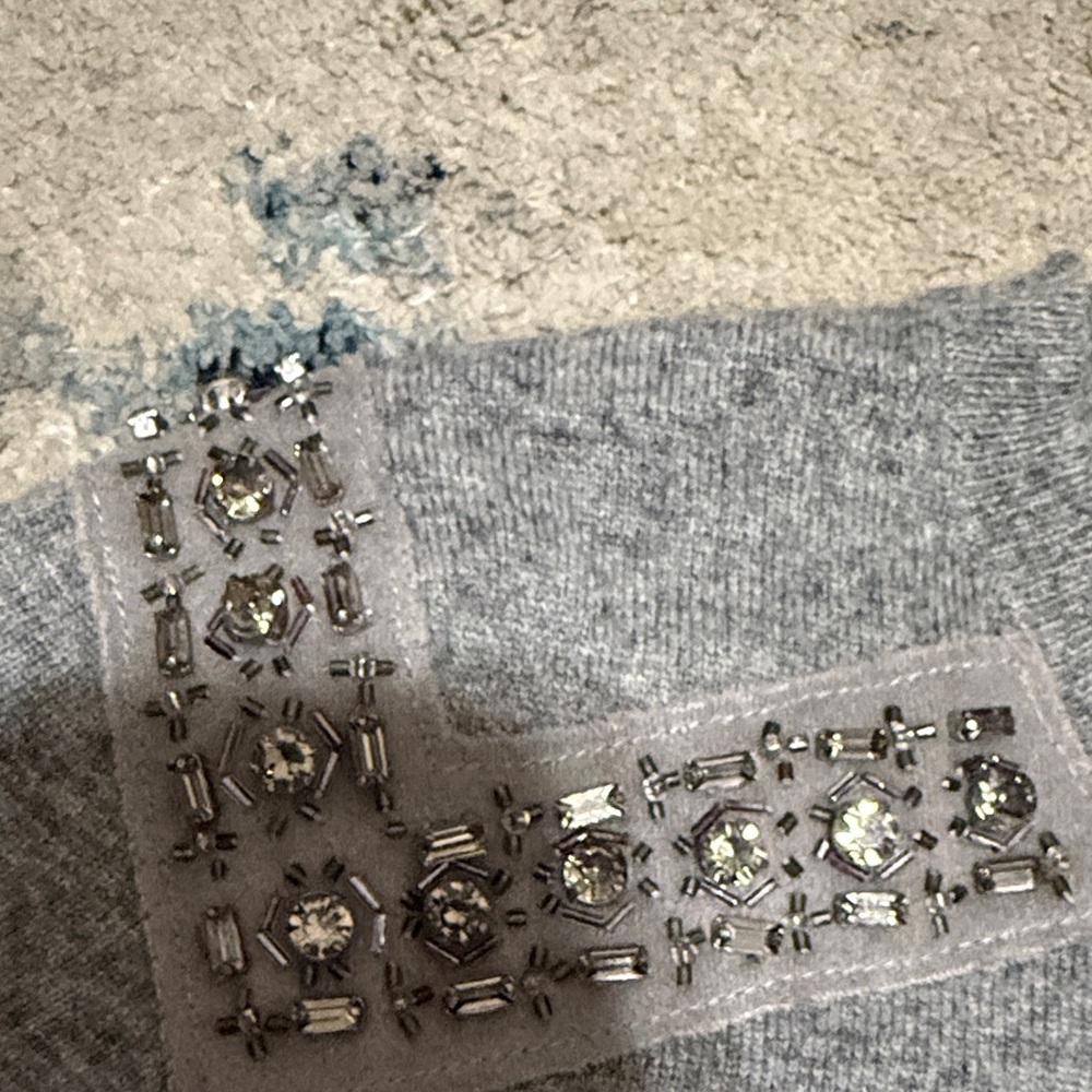 J. Crew Rhinestone Gray Cashmere Blend Sweater - Picture 3 of 5